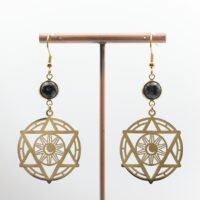Boucles d'oreilles lune/soleil Obsidienne mouchetée