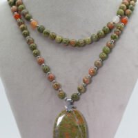 Sautoir inspiration Mala Jaspe unakite et Cornaline