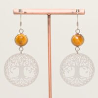 Boucles d'oreilles Oeil de tigre arbre de vie