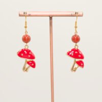 Boucles d'oreilles Jaspe rouge champignons