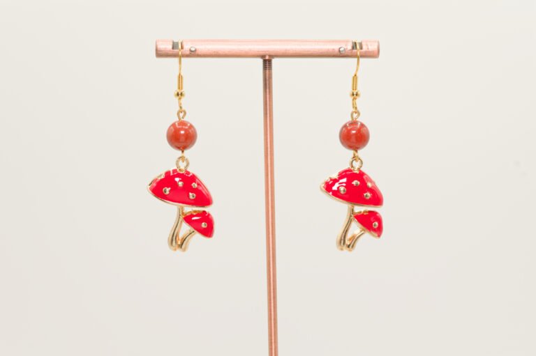 Boucles d&rsquo;oreilles Jaspe rouge champignons
