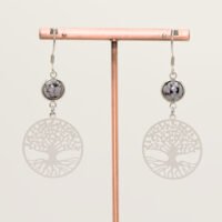 Boucles d'oreilles arbre de vie Obsidienne mouchetée