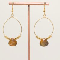 Boucles d'oreilles gouttes Oeil de tigre dorées