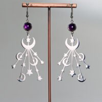 boucles d'oreilles améthystes lunes et étoiles