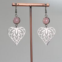 boucles d'oreilles quartz rose feuilles