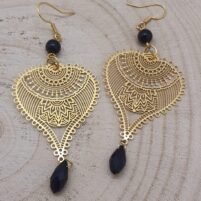 Boucles d'oreilles lotus mandala améthyste, angélite, obsidienne