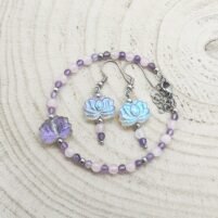 Parure améthyste quartz rose lotus