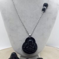 Sautoir obsidienne noire et oeil céleste Bouddha