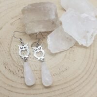 Boucles d'oreilles cristal de roche chouette