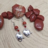 Boucles d'oreilles jaspe rouge coeurs