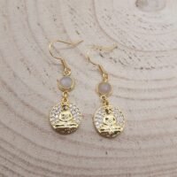 Boucles d'oreilles pierre de lune grise bouddha