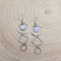 Boucles d'oreilles calcédoine agate blue lace géométrique