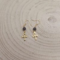 Boucles d'oreilles tourmaline noire croix de Ankh