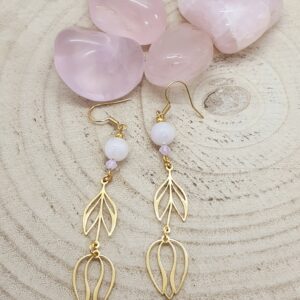 Boucles d'oreilles quartz rose fleurs