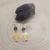 Boucles d'oreilles quartz fumé arbre de vie