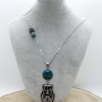 Sautoir turquoise et chrysocolle loup/aigle