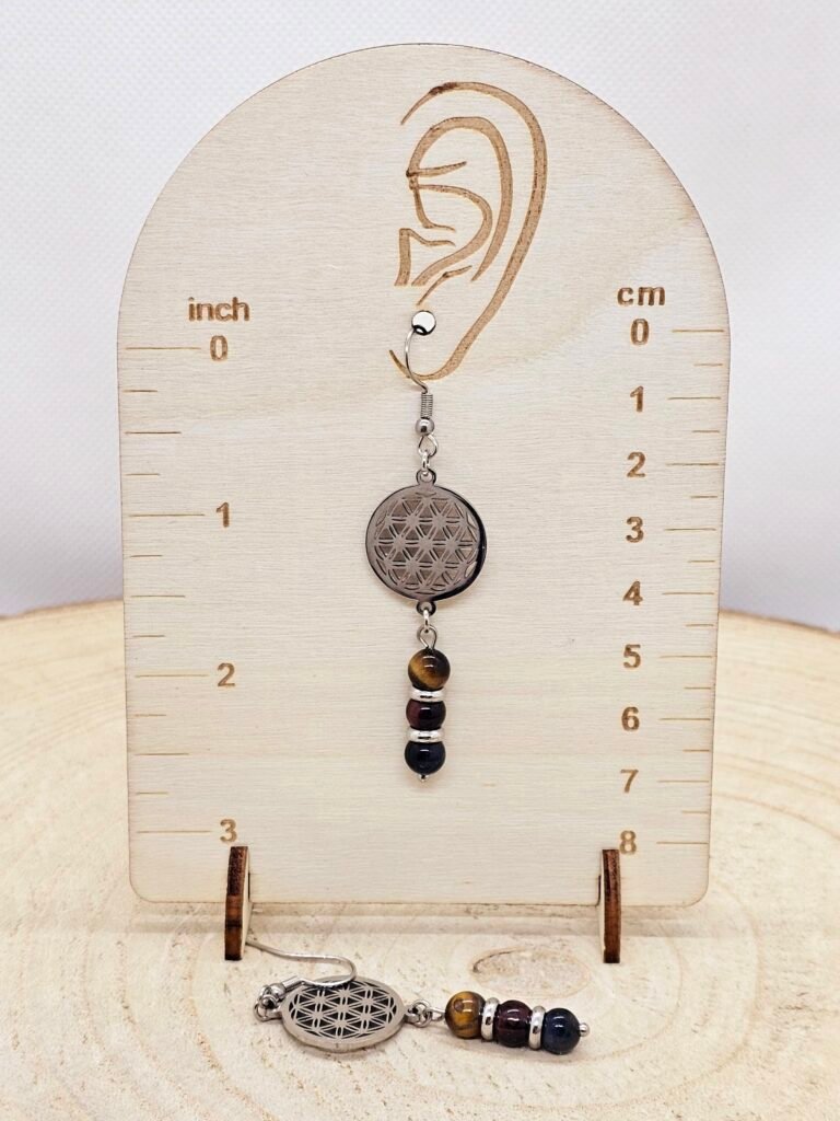 Boucles d&rsquo;oreilles oeil de tigre, taureau, faucon